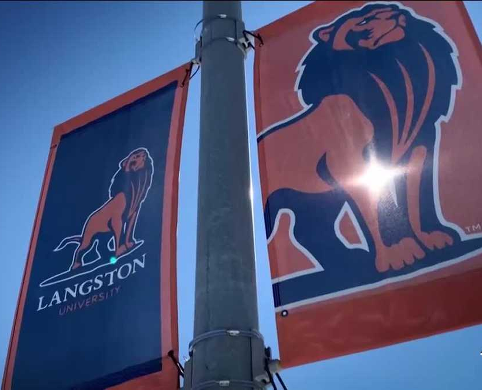 Langston University banners showing the lion mascot